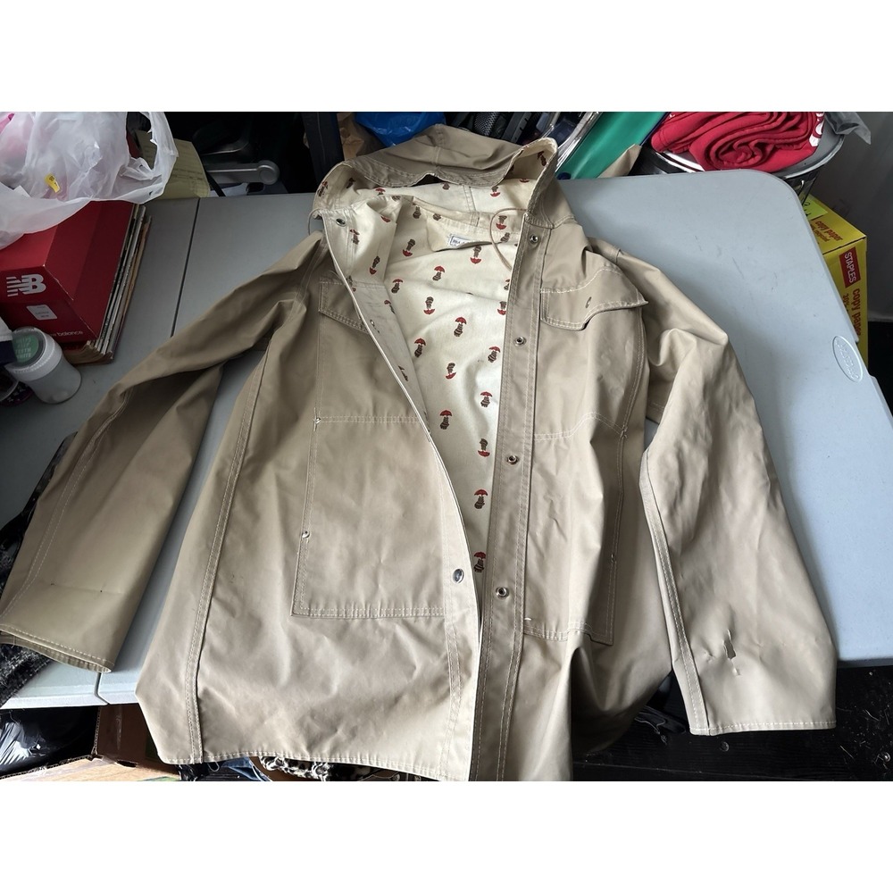Vtg Ms Sport Tan Raincoat Cat Umbrella Inner‎ Women's L